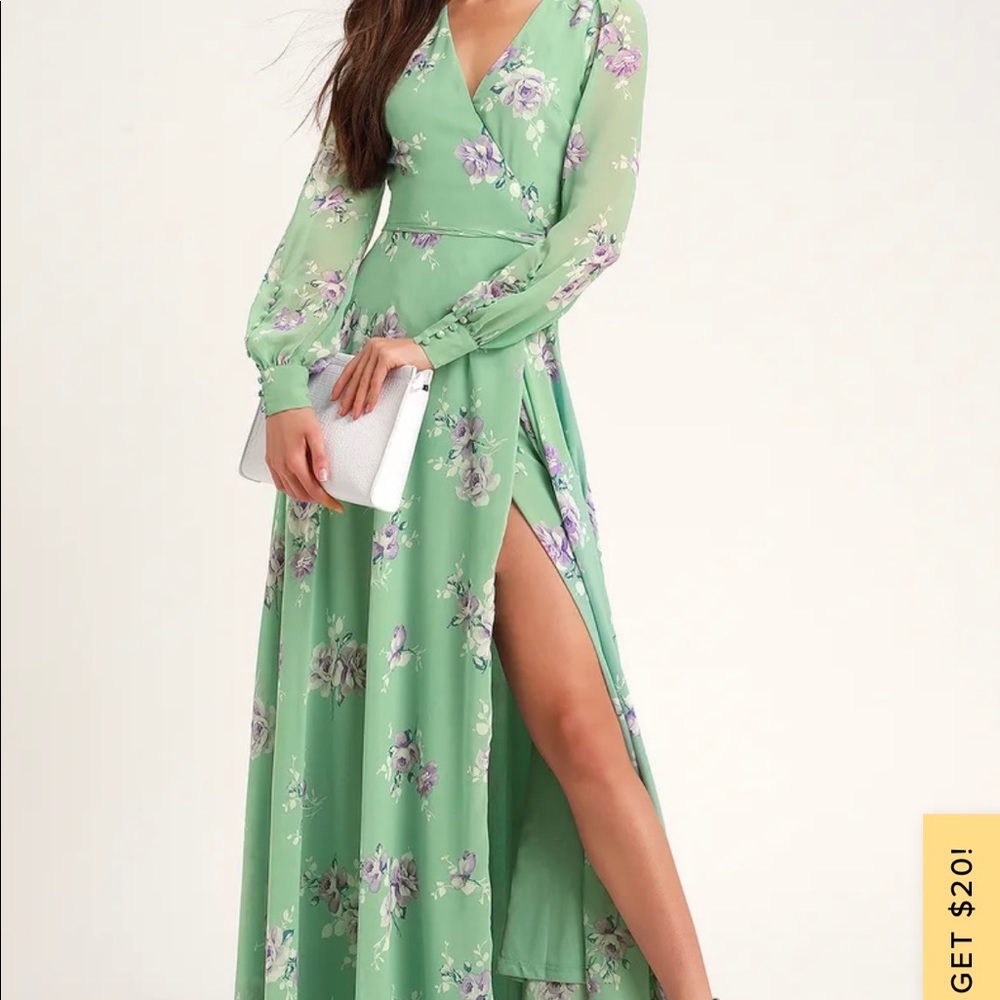 My Whole Heart Sage Green Floral Print Wrap Dress
